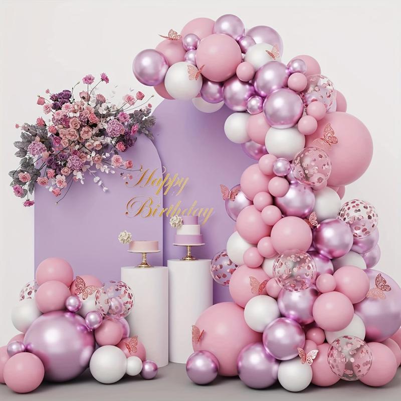 Butterfly Confetti Balloon Garland Set - Pink Purple Balloons with Glitter