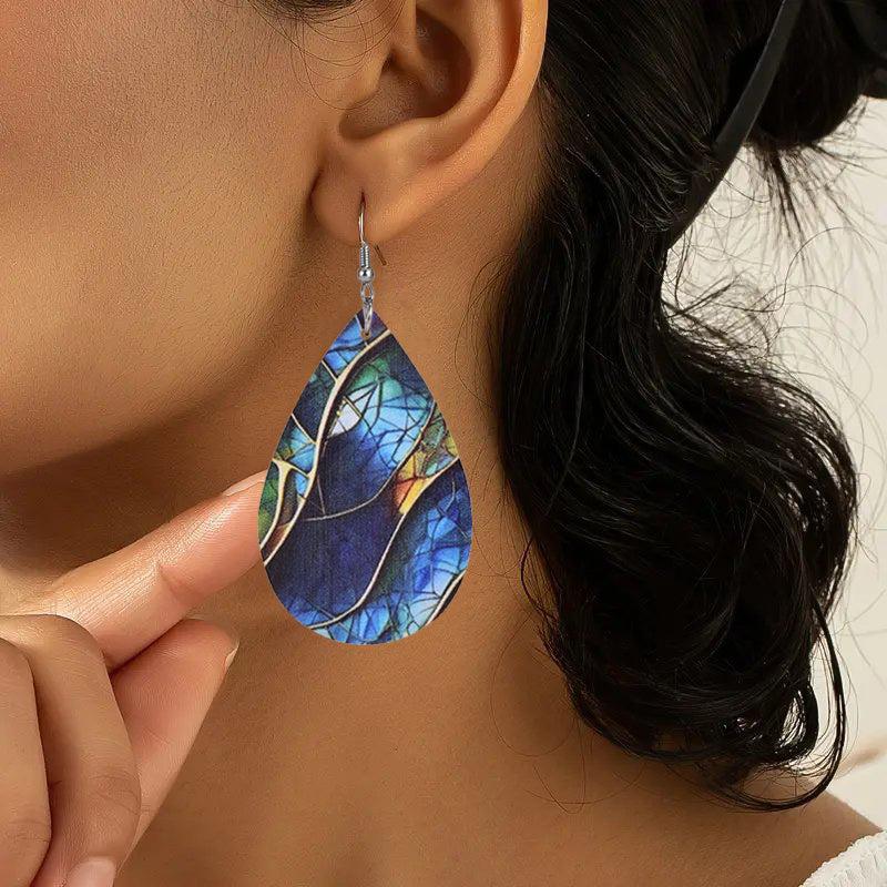 Leaves Texture Vein Painting Print Dangle Earrings