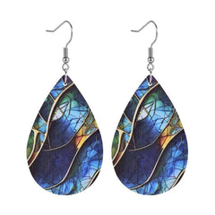 Leaves Texture Vein Painting Print Dangle Earrings