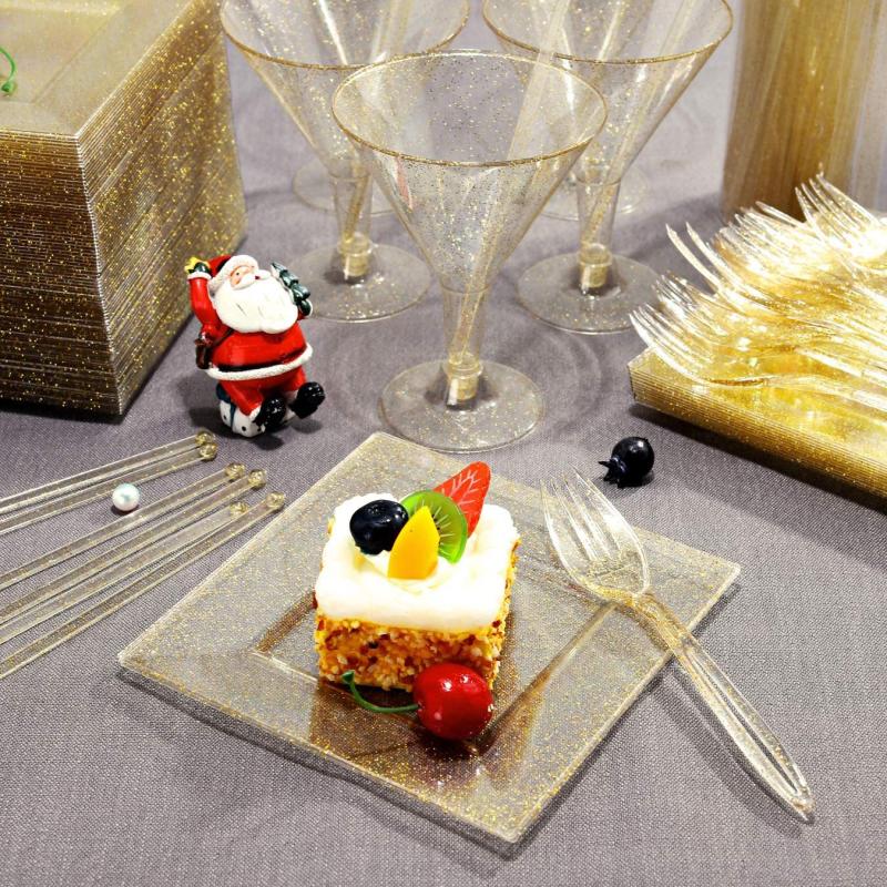 25pcs 16 Party Plate Golden Powder Square Plate Dessert Plate Cake Plate