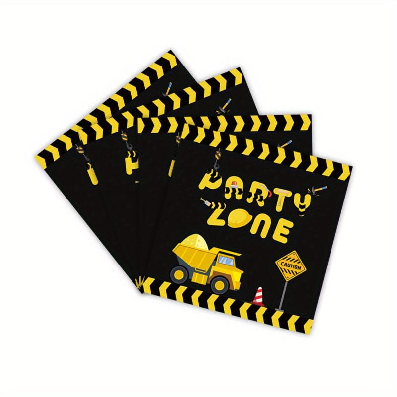 24pcs Engineering Car Party Supplies Paper Plates Napkins Forks Decorations