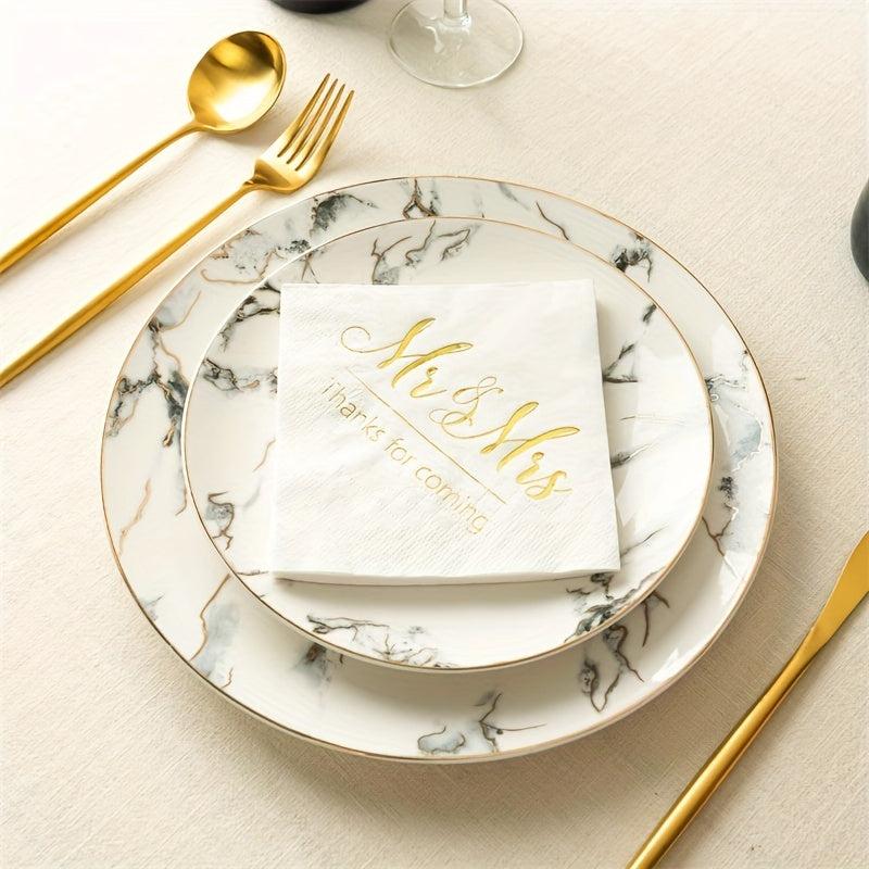 Disposable Mr & Mrs Wedding Napkins Set, Golden Foil Words