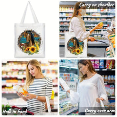 Horse & Sunflower Canvas Tote Bag Women's Anime Shoulder Handbag