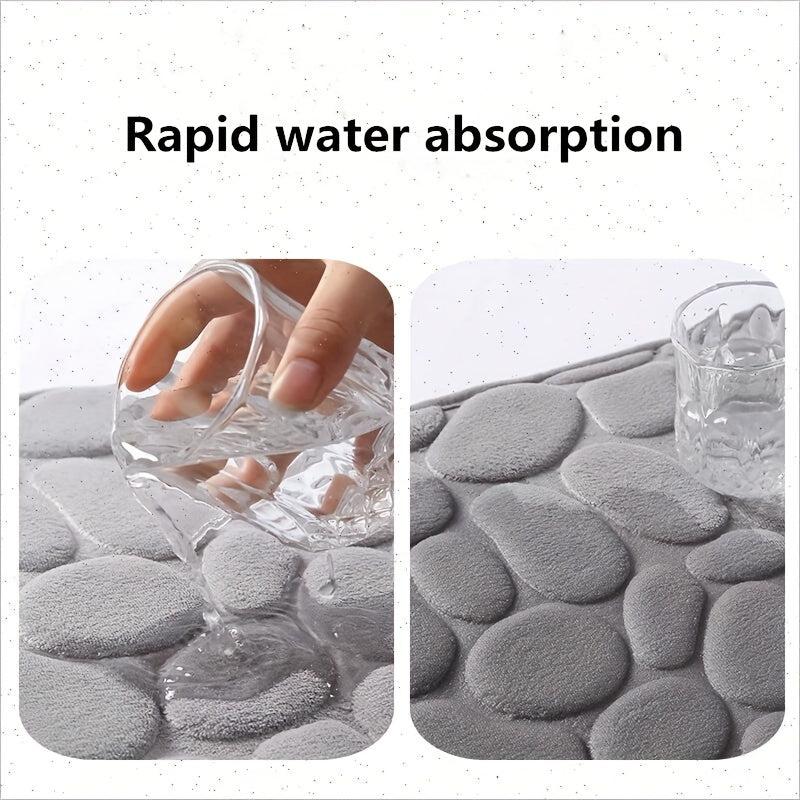 Memory Foam Bath Mat Cobblestone Embossed Coral Fleece Bath Rug