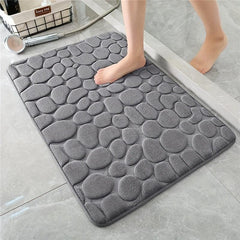 Memory Foam Bath Mat Cobblestone Embossed Coral Fleece Bath Rug