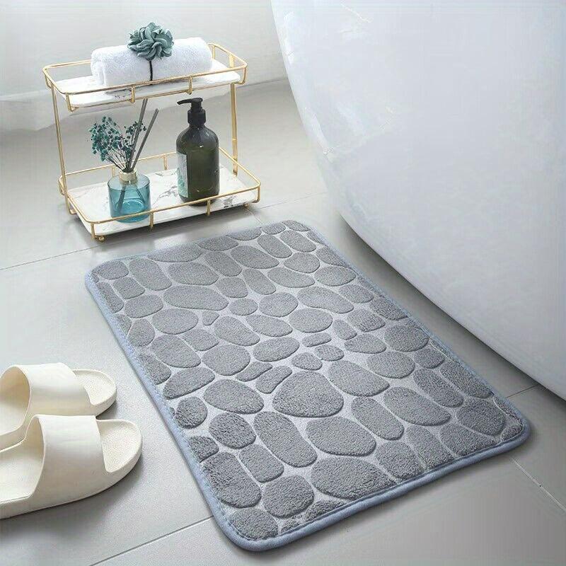 Memory Foam Bath Mat Cobblestone Embossed Coral Fleece Bath Rug