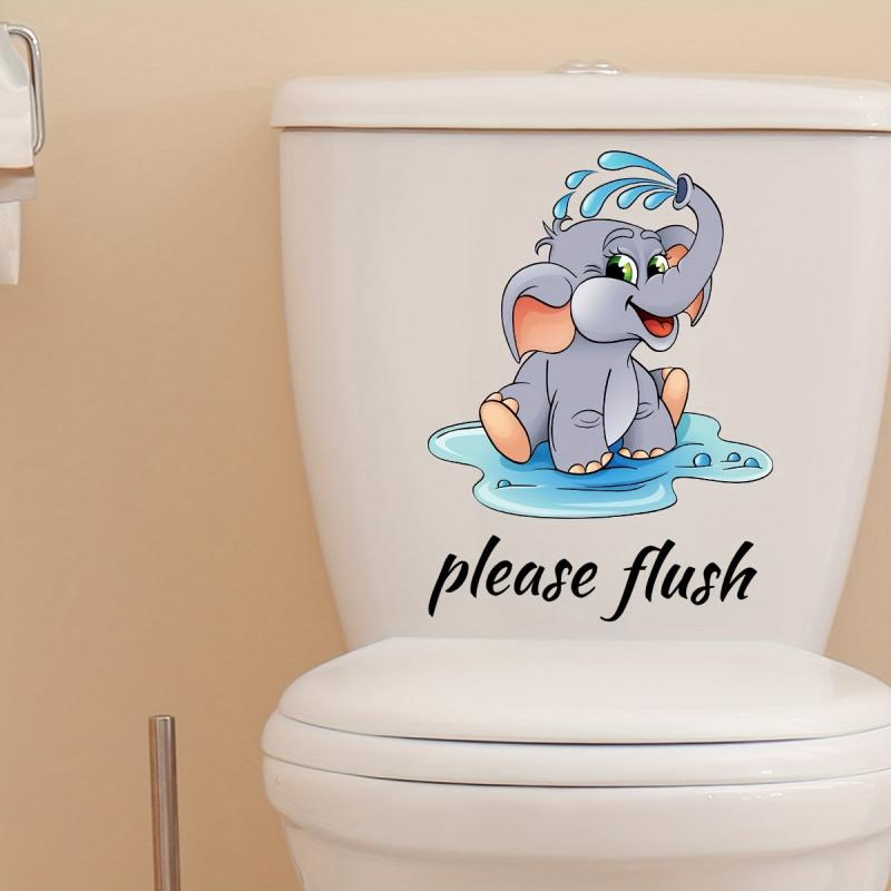 Elephant Pattern Toilet Lid Decal Adhesive Wall Sticker Bathroom Decor