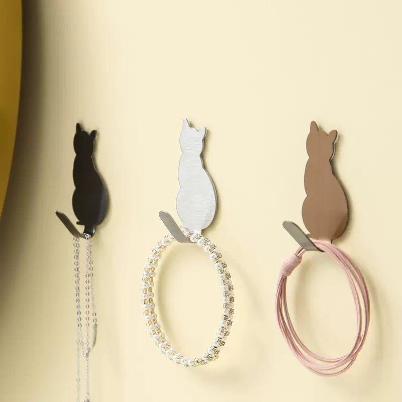 Cat Shape Wall Hooks Stainless Steel Adhesive Key Towel Hook