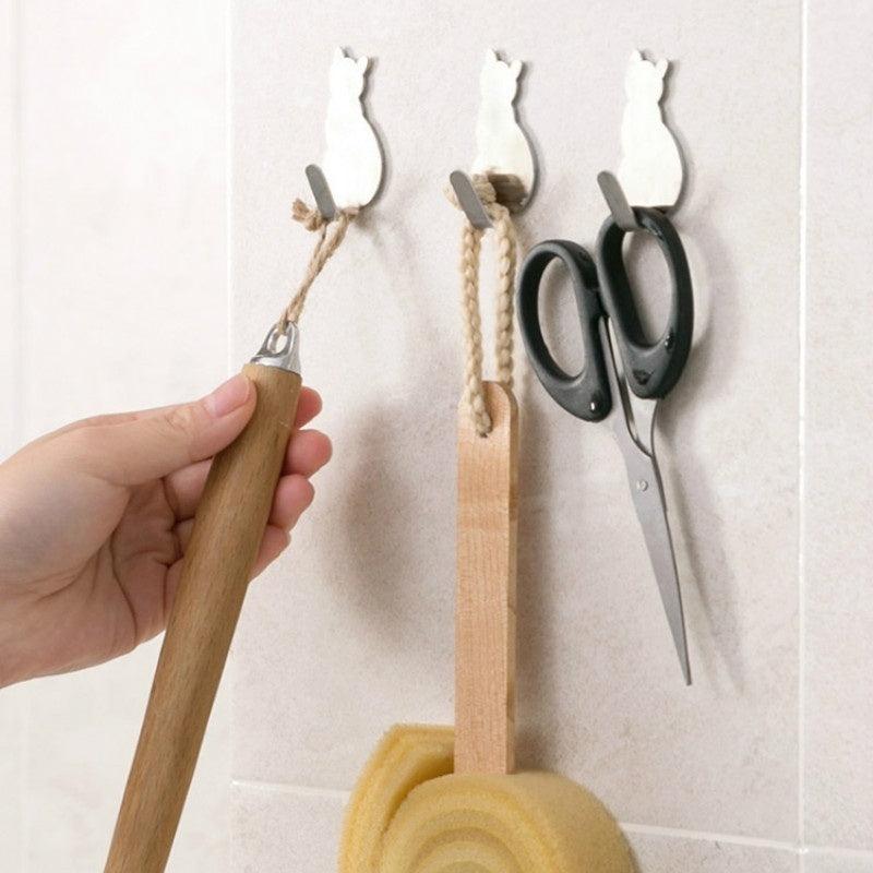 Cat Shape Wall Hooks Stainless Steel Adhesive Key Towel Hook