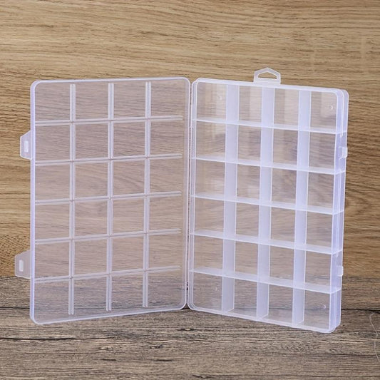 Transparent Plastic Storage Box 24 Grids Jewelry Splitter Container