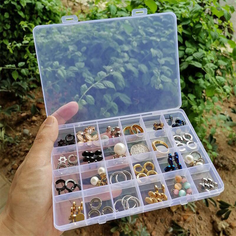 Transparent Plastic Storage Box 24 Grids Jewelry Splitter Container