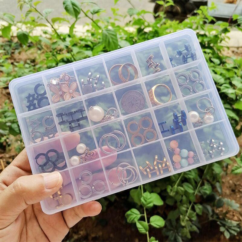 Transparent Plastic Storage Box 24 Grids Jewelry Splitter Container