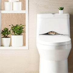 2PCS 3D Zipper Kitten Cartoon Toilet Stickers Home Decoration Self Adhesive