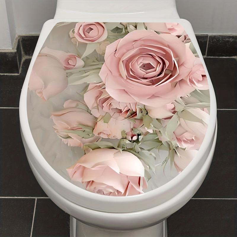 Flower Pattern Toilet Lid Decal Self Adhesive Sticker Bathroom Decor