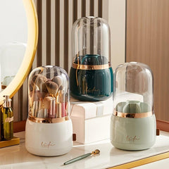 Dust Proof Makeup Brush Holder with Clear Lid Rotating Organizer