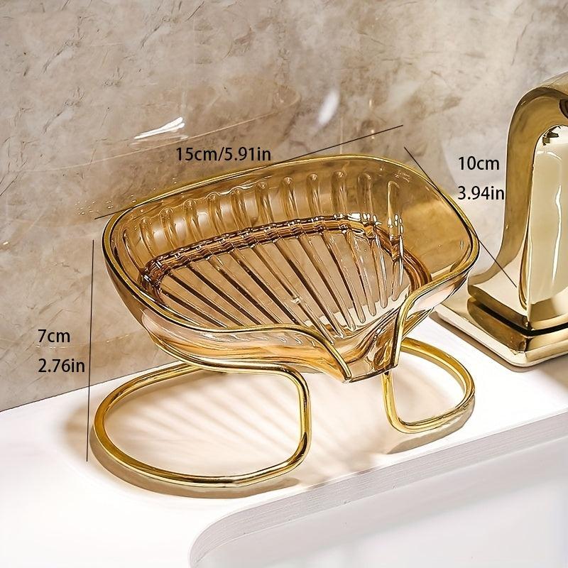 Vertical Oval Soap Tray Rack with Self Drain Spout for Bathroom and Kitchen