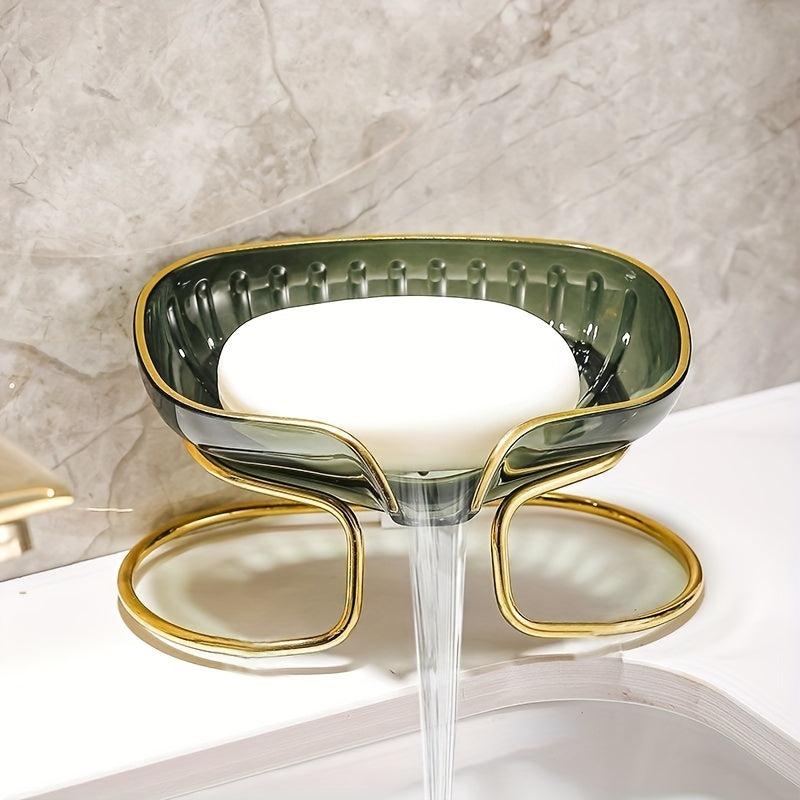 Vertical Oval Soap Tray Rack with Self Drain Spout for Bathroom and Kitchen