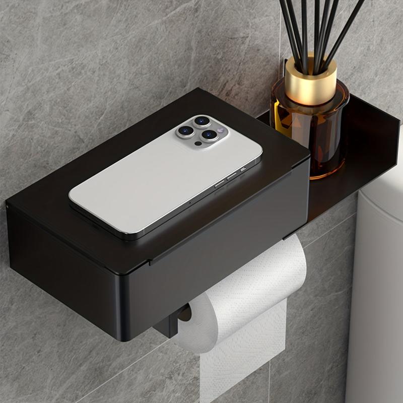 Toilet Tissue Holder With Shelf Wall Mounted Toilet Roll Paper Storage Rack