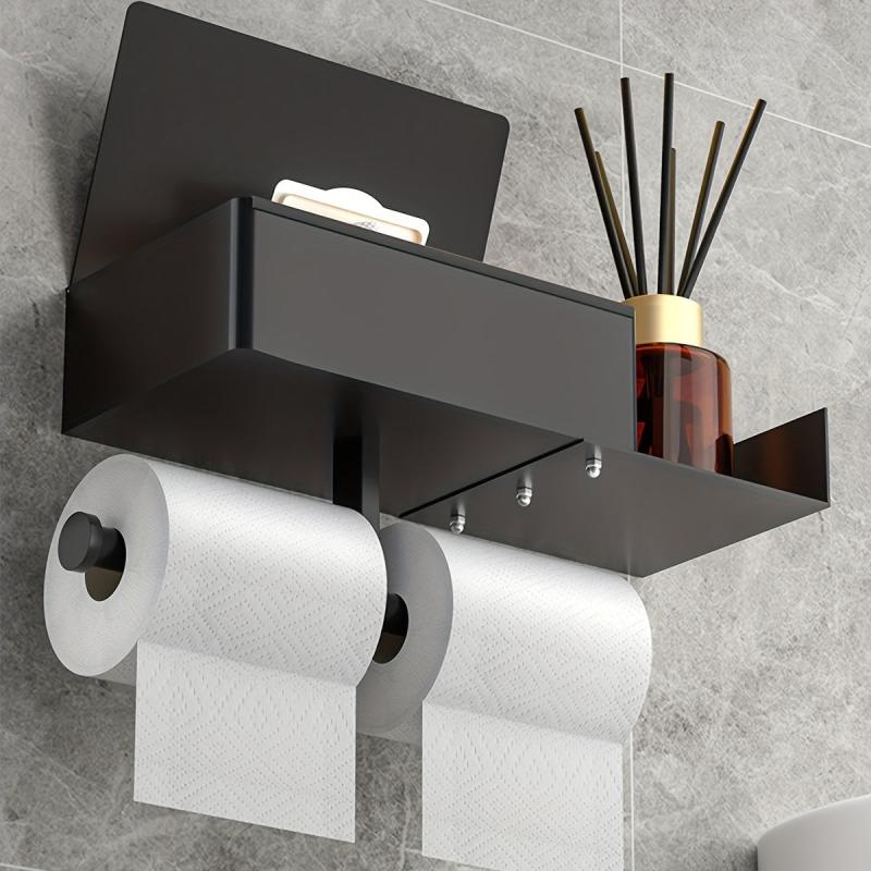 Toilet Tissue Holder With Shelf Wall Mounted Toilet Roll Paper Storage Rack