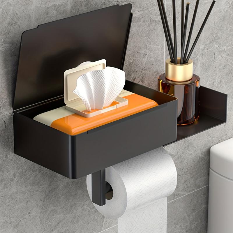Toilet Tissue Holder With Shelf Wall Mounted Toilet Roll Paper Storage Rack