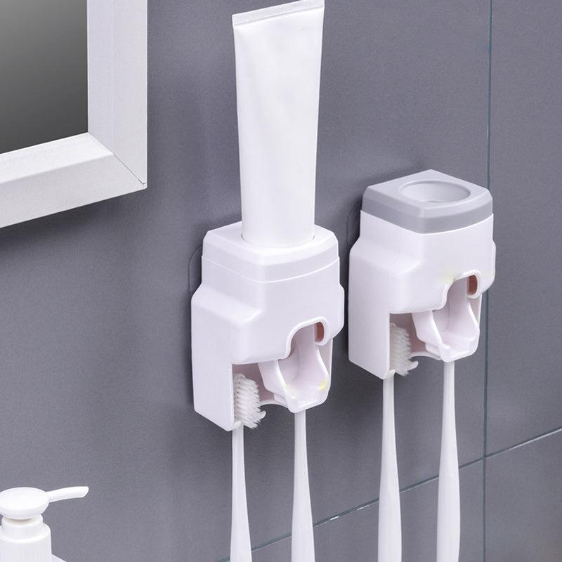 Wall Mounted Toothpaste Dispenser & Toothbrush Hanger