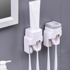 Wall Mounted Toothpaste Dispenser & Toothbrush Hanger