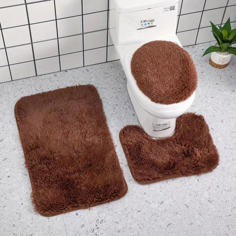 3pc Plush Bathroom Mats Set Non Slip Bathroom Rug Toilet U Shape Mat Toilet Lid