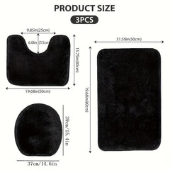 3pc Plush Bathroom Mats Set Non Slip Bathroom Rug Toilet U Shape Mat Toilet Lid