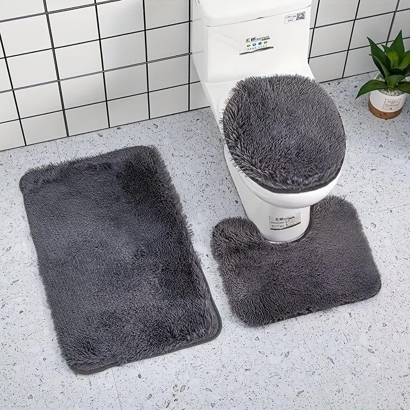 3pc Plush Bathroom Mats Set Non Slip Bathroom Rug Toilet U Shape Mat Toilet Lid