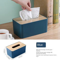 Desktop Tissue Box Plastic Polished Square Tissue Container with Wood Lid