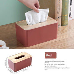 Desktop Tissue Box Plastic Polished Square Tissue Container with Wood Lid