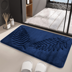 Soft Leaf Detail Anti-slip Bath Rug Cozy Polyester Bath Mat for Bathroom