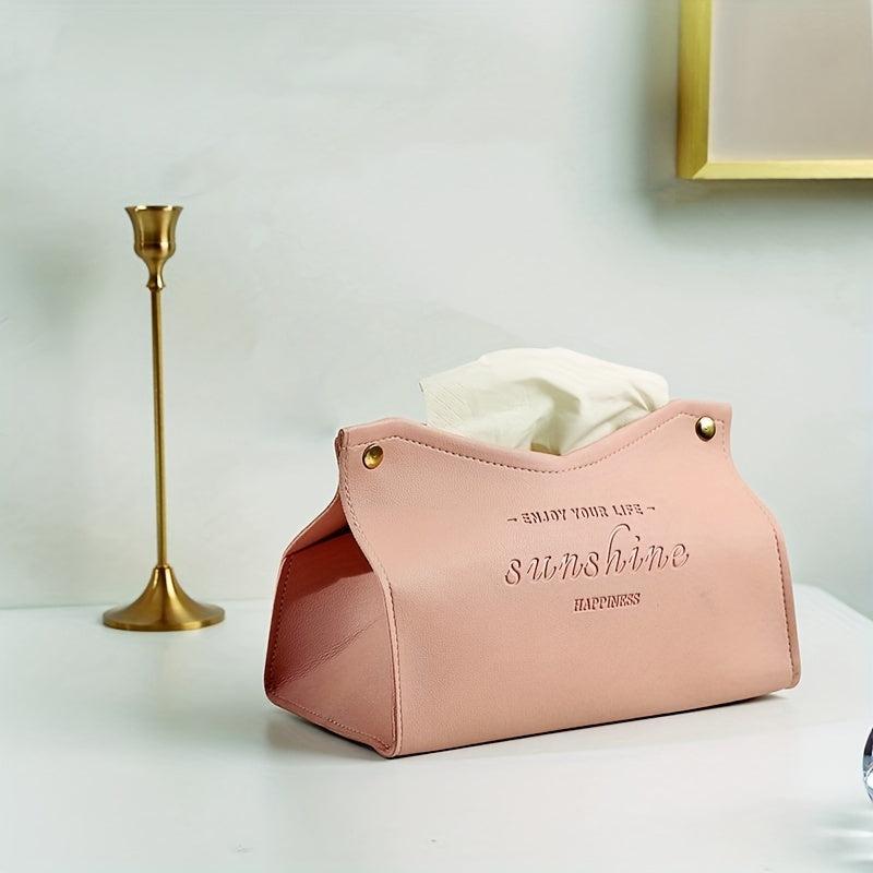 Decorative Tissue Box Cover V Opening PU Leather Tissue Holder