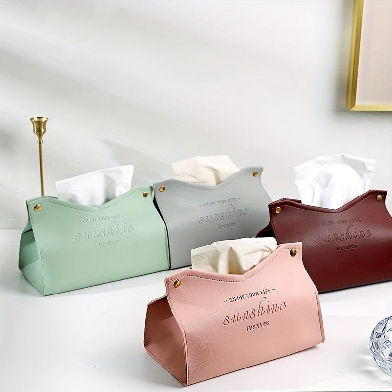 Decorative Tissue Box Cover V Opening PU Leather Tissue Holder