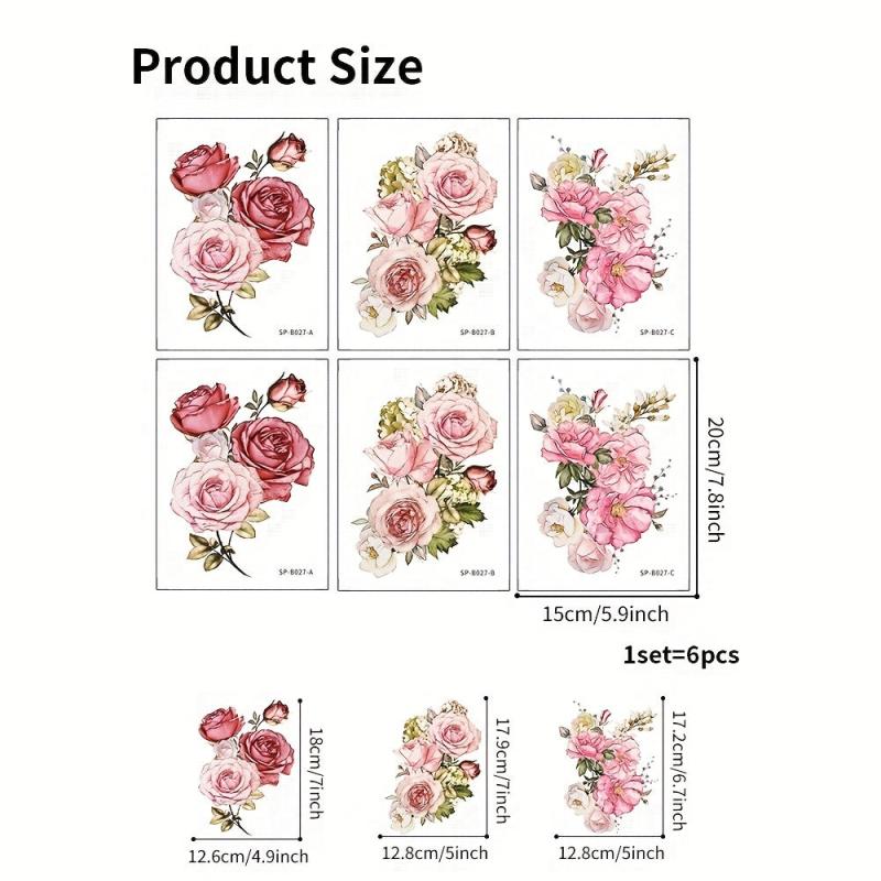 6pcs Flower Pattern Waterproof Bathtub Sticker Self Adhesive Decal