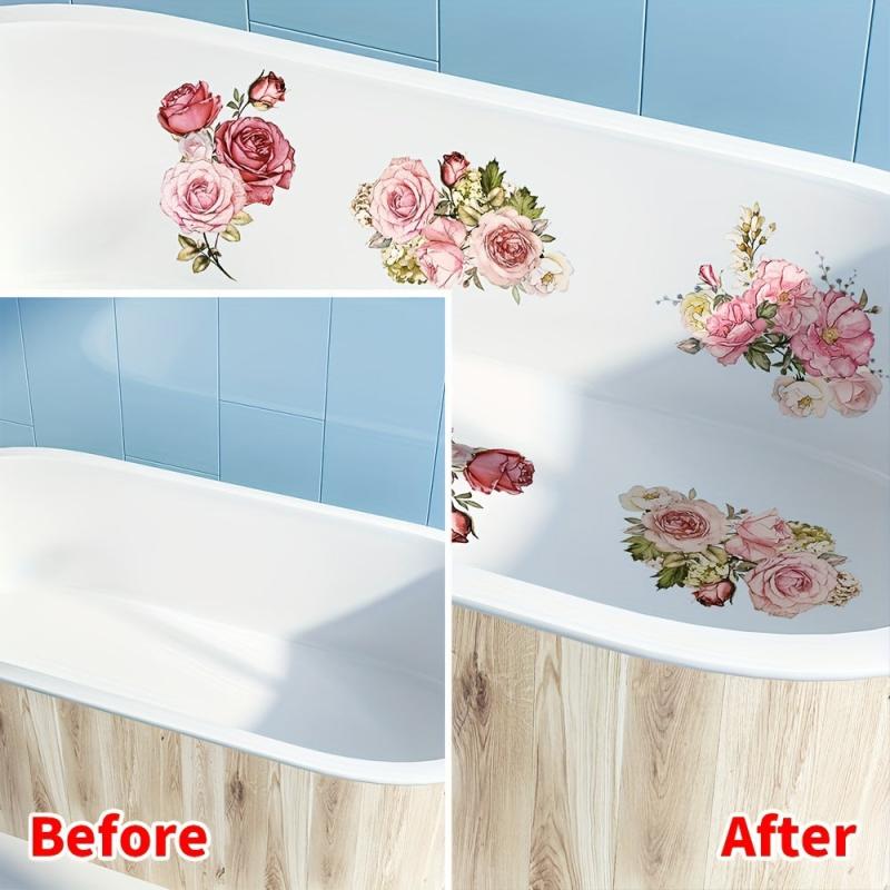 6pcs Flower Pattern Waterproof Bathtub Sticker Self Adhesive Decal