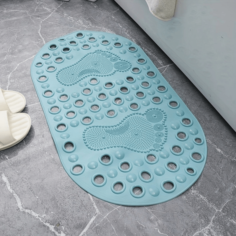 Anti Slip Shower Stall Mat with Drain Holes & Suction Cups Oval Bath Rug