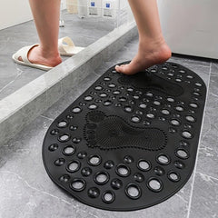 Anti Slip Shower Stall Mat with Drain Holes & Suction Cups Oval Bath Rug