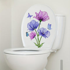 Flower Pattern Toilet Lid Decal Self Adhesive Sticker Bathroom Decor