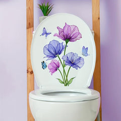 Flower Pattern Toilet Lid Decal Self Adhesive Sticker Bathroom Decor