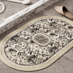 Retro Flower Pattern Bath Rug Soft Non Slip Quick Dry Bath Mat
