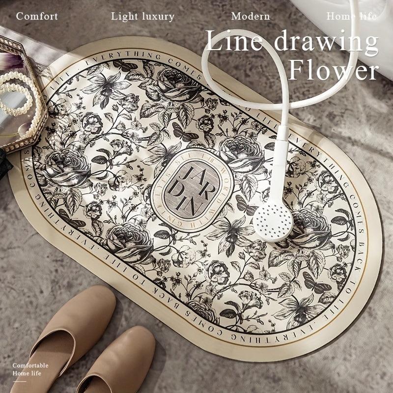 Retro Flower Pattern Bath Rug Soft Non Slip Quick Dry Bath Mat
