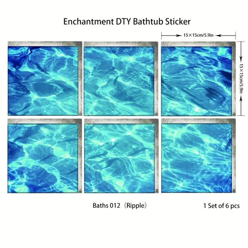 6pcs Under The Sea World 3D Waterproof Bath Decal Self Adhesive Bathroom Sticker