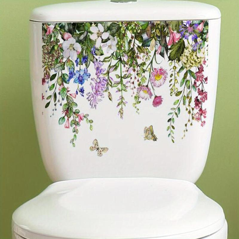 Floral Butterfly Toilet Bowl Sticker Waterproof Vinyl Decals for Bathroom