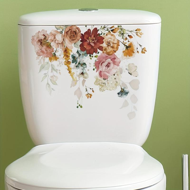 Floral Butterfly Toilet Bowl Sticker Waterproof Vinyl Decals for Bathroom