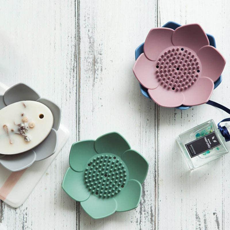 Lotus Shape Soap Box Non Slip Silicone Soap Dish