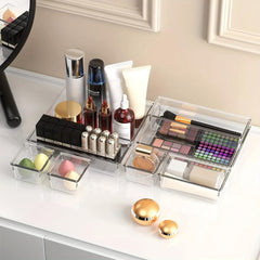 6pcs Desk Drawer Organizers Transparent Plastic Customize Layout Storage Bins
