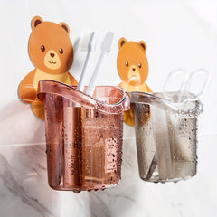Bear Toothbrush Holder Wall Mounted Storage Box for Toothpaste and Toothbrushes