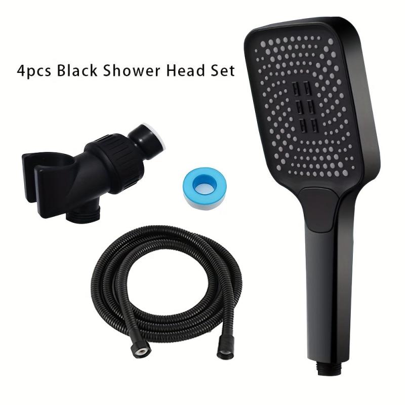 4pcs High Pressure Shower Head Set 3 Mode Square Water Saving Spray N