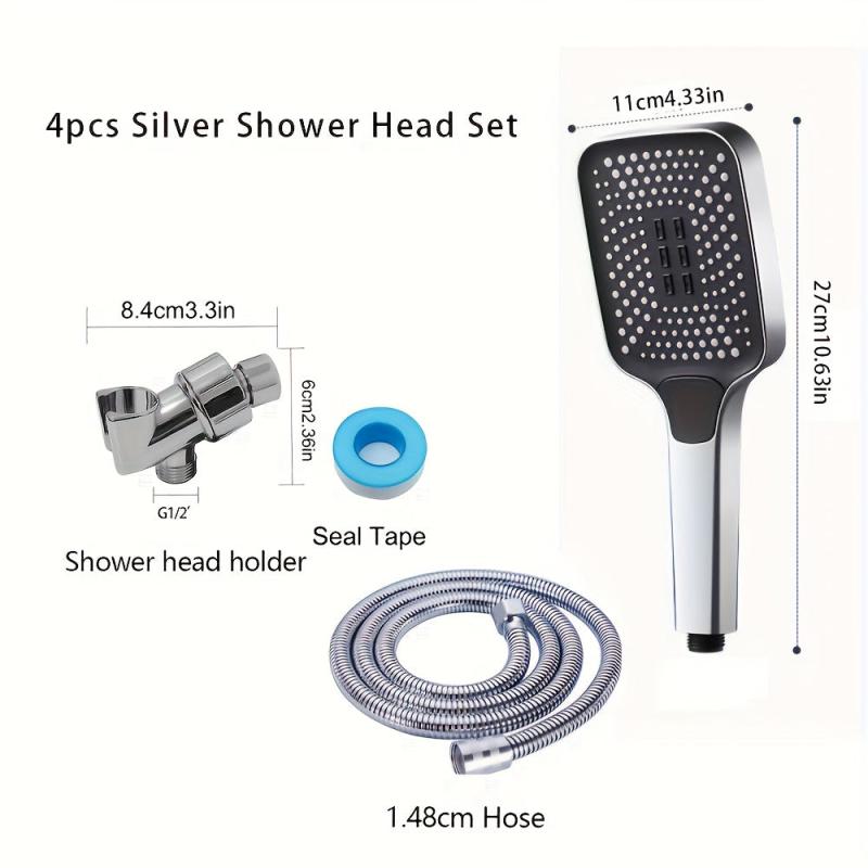 4pcs High Pressure Shower Head Set 3 Mode Square Water Saving Spray N